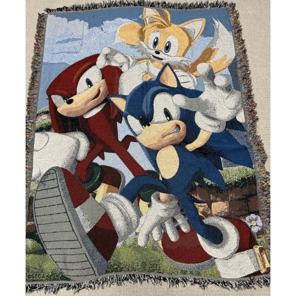 Sonic Hedgehog Speedy Trio Tapestry Throw Blanket Tails Knuckles Rare